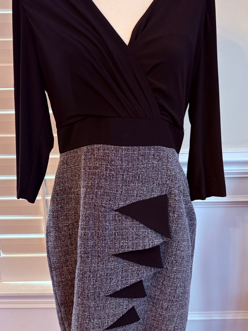 Tahari Black & Gray Two-Tone Midi Dress